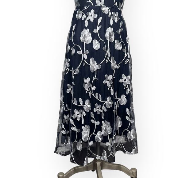 New $160 DKNY Sleeveless Floral Midi Dress Embroidered Tapestry Wedding Cocktail - Picture 5 of 12